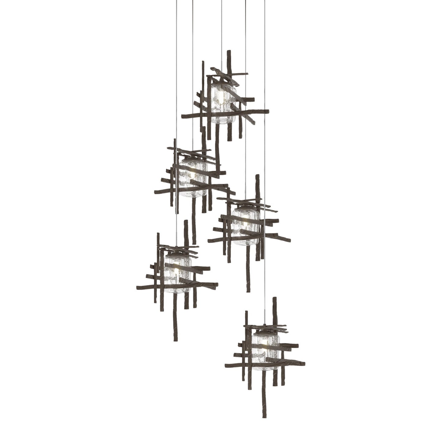 Tura Multi Light Pendant Light in Bronze/Seeded Clear Glass (Long/5-Light).