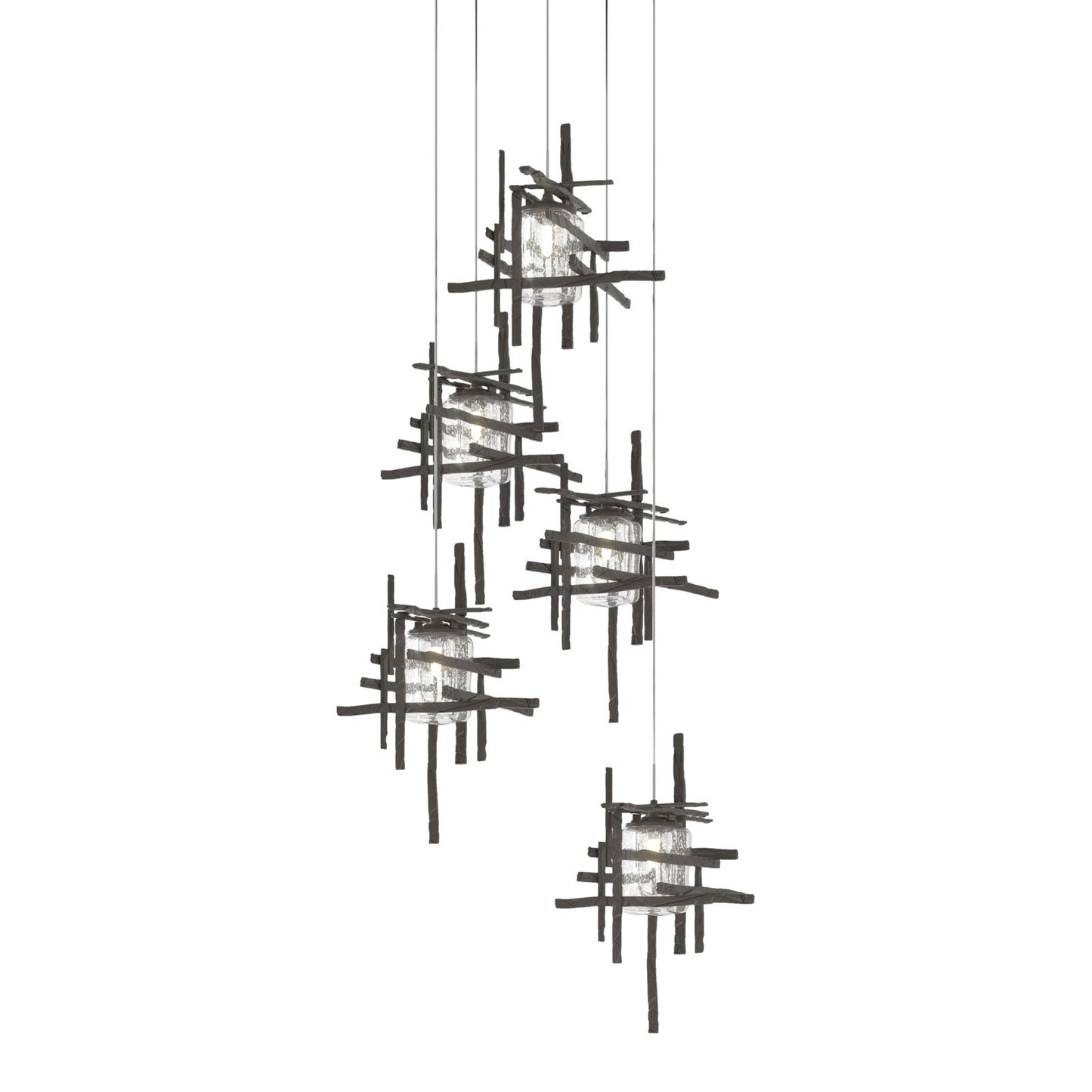 Tura Multi Light Pendant Light in Dark Smoke/Seeded Clear Glass (Long/5-Light).