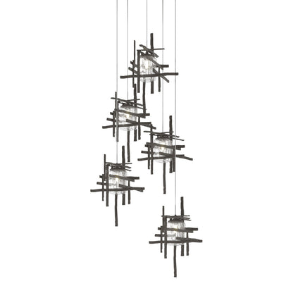 Tura Multi Light Pendant Light in Dark Smoke/Seeded Clear Glass (Long/5-Light).