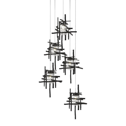 Tura Multi Light Pendant Light in Ink/Seeded Clear Glass (Long/5-Light).