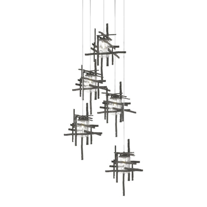 Tura Multi Light Pendant Light in Natural Iron/Seeded Clear Glass (Long/5-Light).