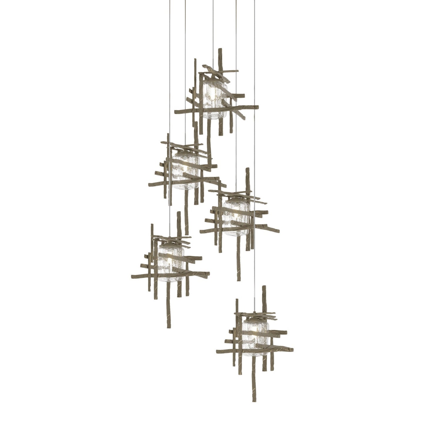 Tura Multi Light Pendant Light in Soft Gold/Seeded Clear Glass (Long/5-Light).
