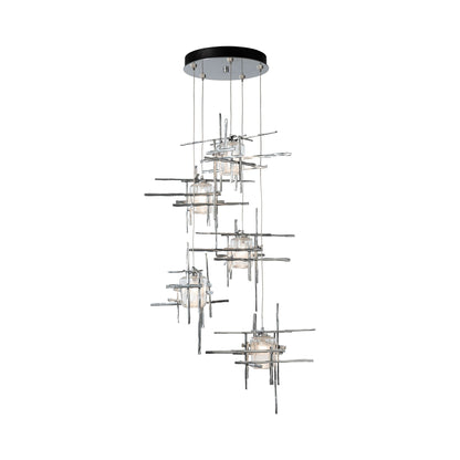 Tura Multi Light Pendant Light in Sterling/Seeded Clear Glass (Long/5-Light).
