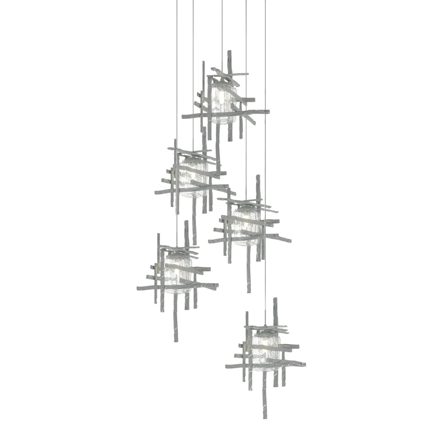 Tura Multi Light Pendant Light in Vintage Platinum/Seeded Clear Glass (Long/5-Light).