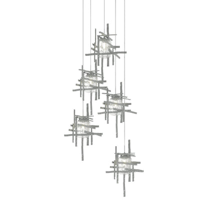 Tura Multi Light Pendant Light in Vintage Platinum/Seeded Clear Glass (Long/5-Light).