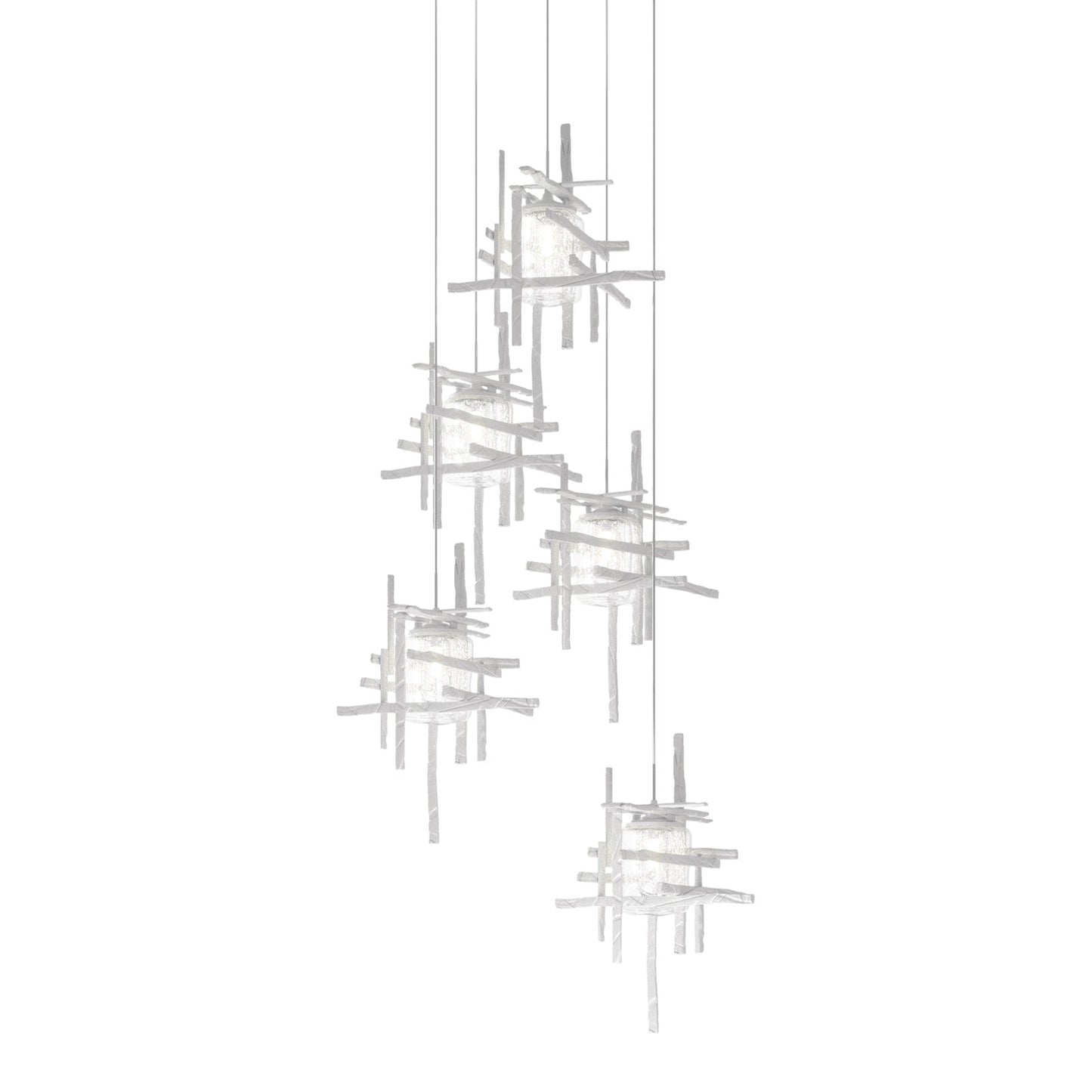 Tura Multi Light Pendant Light in White/Seeded Clear Glass (Long/5-Light).