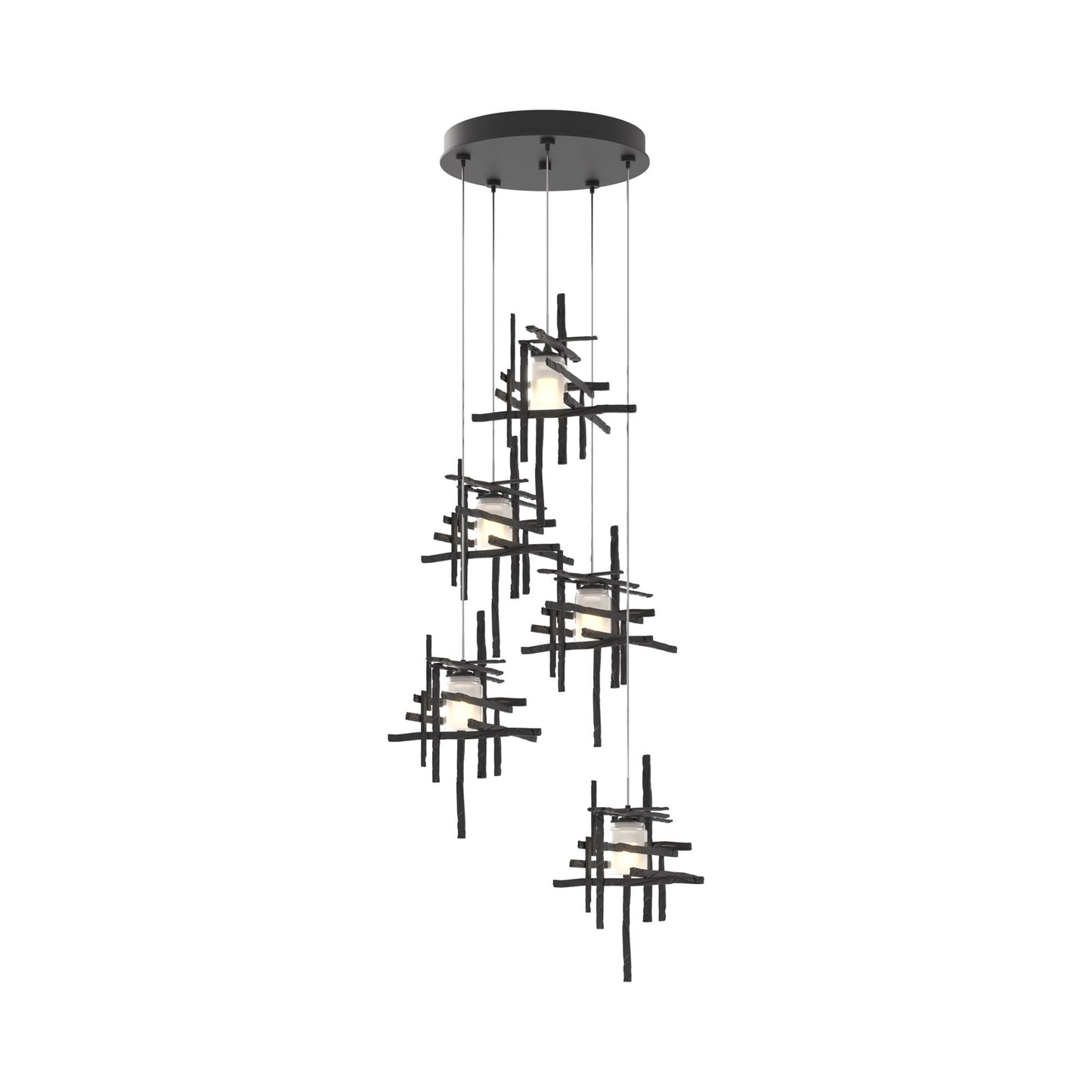 Tura Multi Light Pendant Light in Black/Frosted Glass (Standard/5-Light).