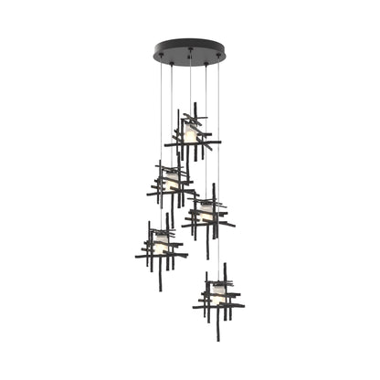 Tura Multi Light Pendant Light in Black/Frosted Glass (Standard/5-Light).