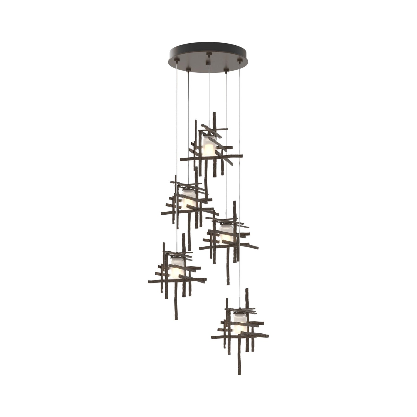 Tura Multi Light Pendant Light in Bronze/Frosted Glass (Standard/5-Light).
