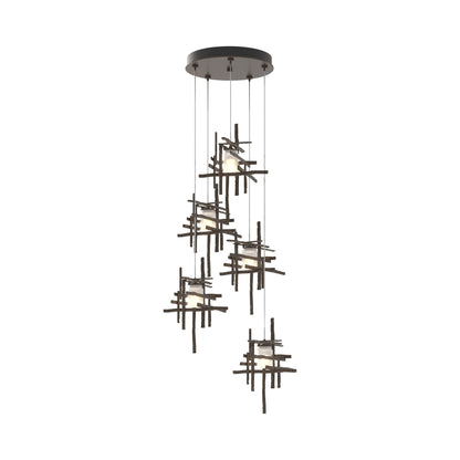 Tura Multi Light Pendant Light in Bronze/Frosted Glass (Standard/5-Light).