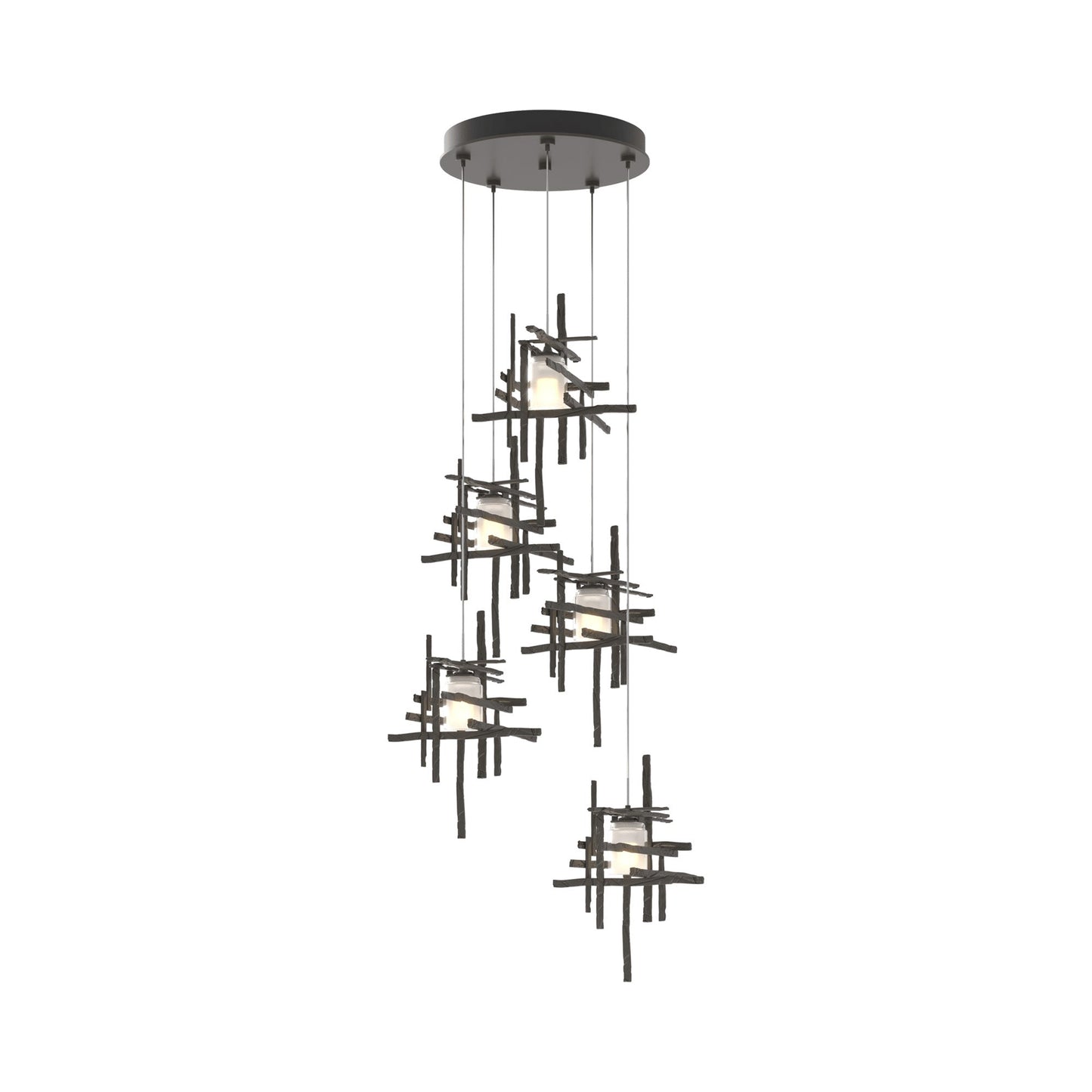 Tura Multi Light Pendant Light in Dark Smoke/Frosted Glass (Standard/5-Light).