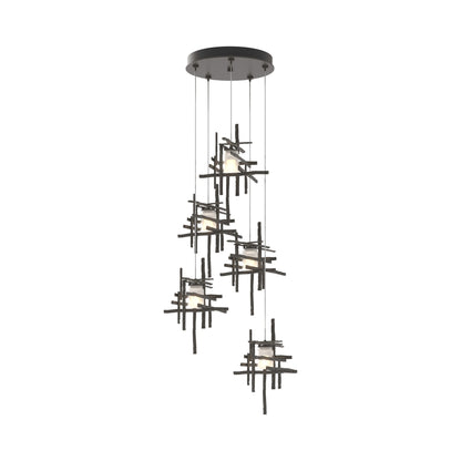 Tura Multi Light Pendant Light in Dark Smoke/Frosted Glass (Standard/5-Light).