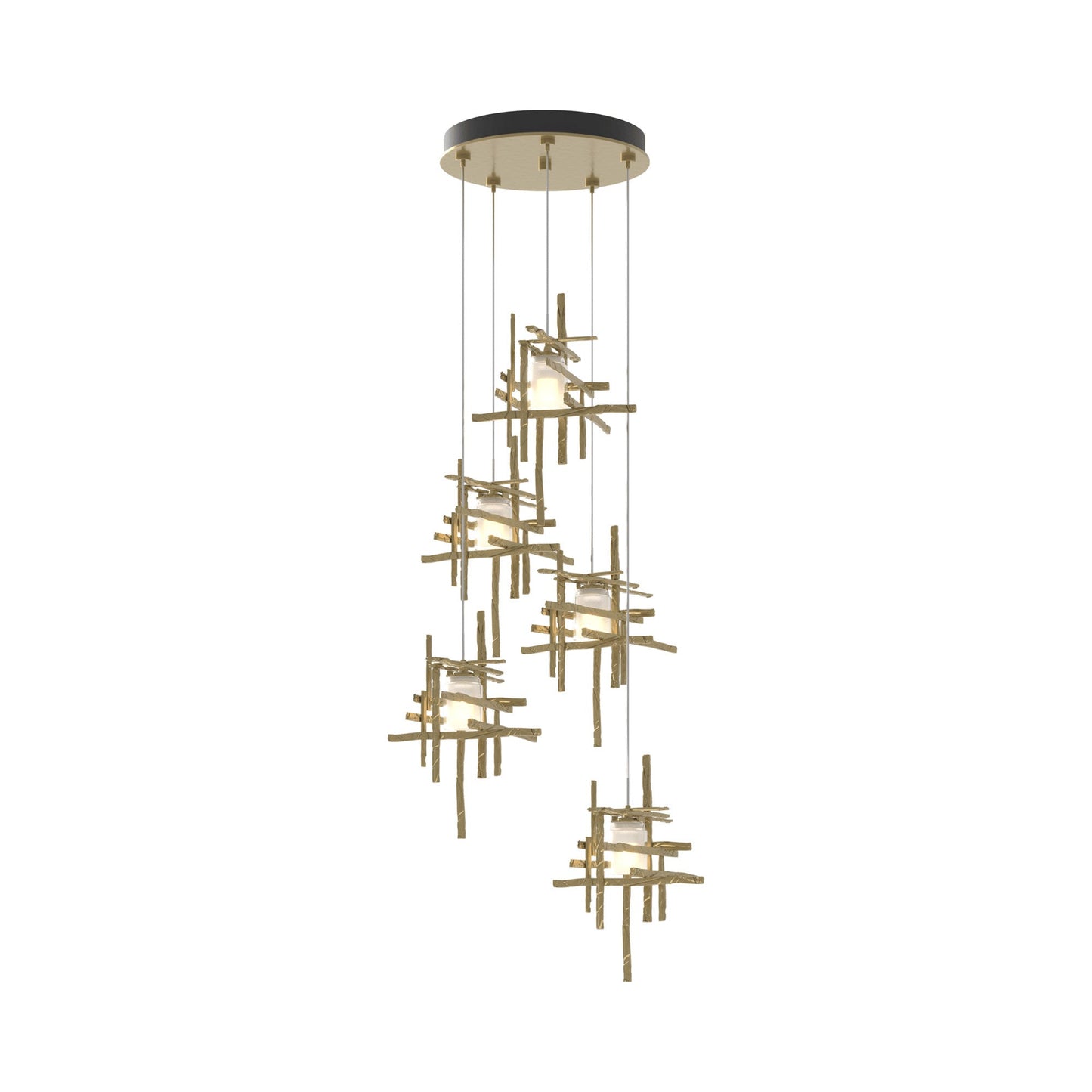 Tura Multi Light Pendant Light in Modern Brass/Frosted Glass (Standard/5-Light).