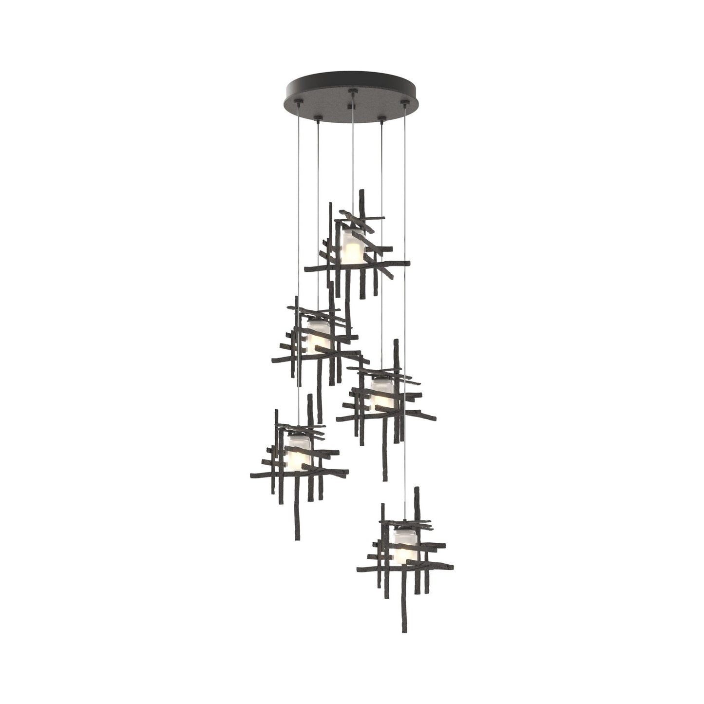 Tura Multi Light Pendant Light in Natural Iron/Frosted Glass (Standard/5-Light).