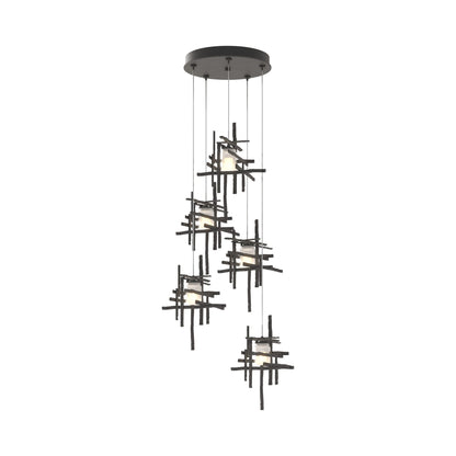 Tura Multi Light Pendant Light in Natural Iron/Frosted Glass (Standard/5-Light).