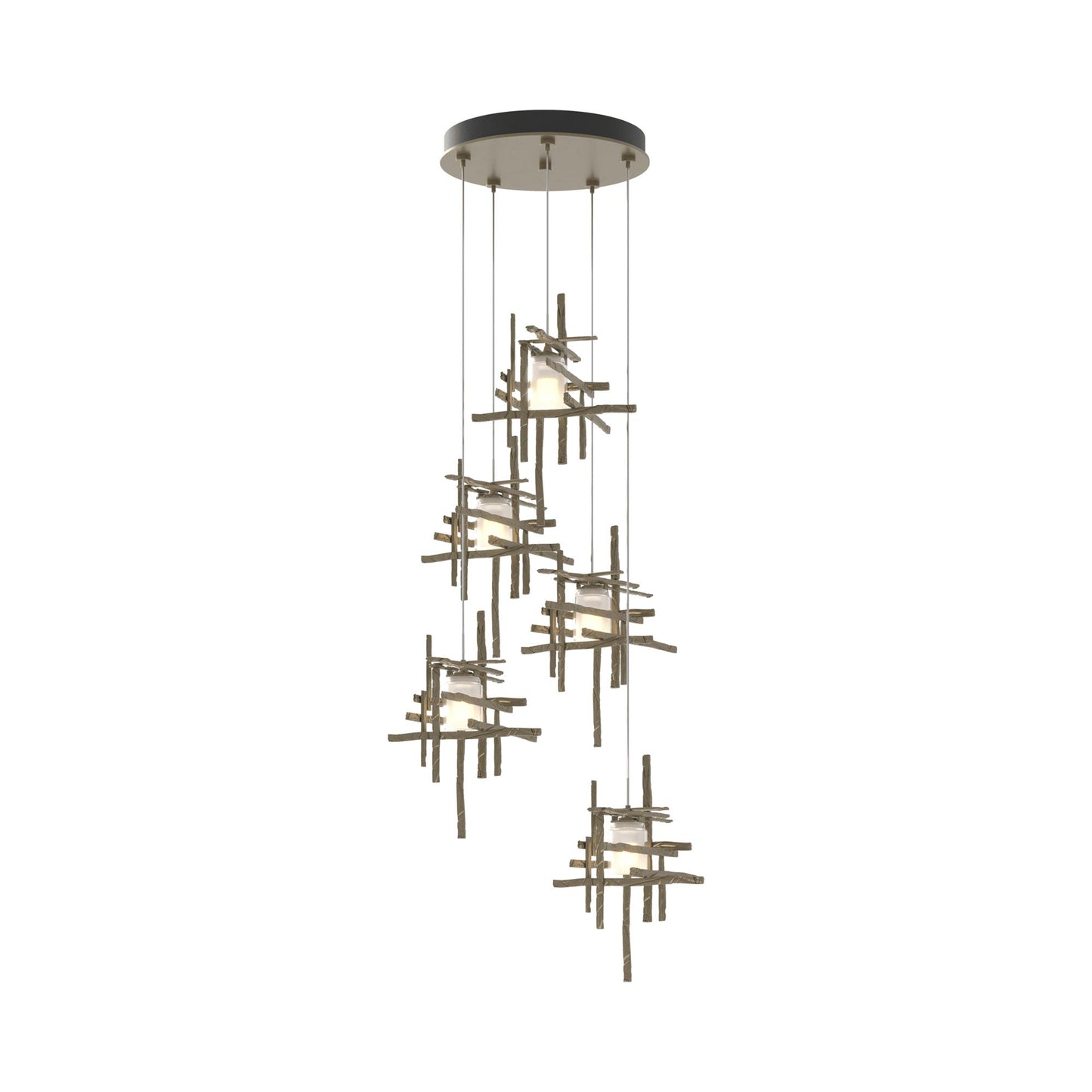 Tura Multi Light Pendant Light in Soft Gold/Frosted Glass (Standard/5-Light).