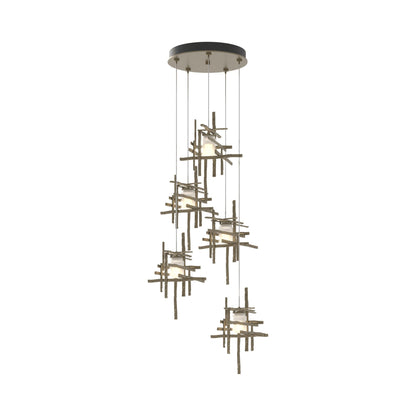 Tura Multi Light Pendant Light in Soft Gold/Frosted Glass (Standard/5-Light).