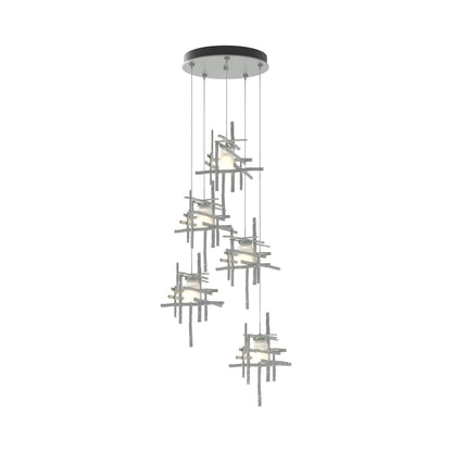 Tura Multi Light Pendant Light in Vintage Platinum/Frosted Glass (Standard/5-Light).