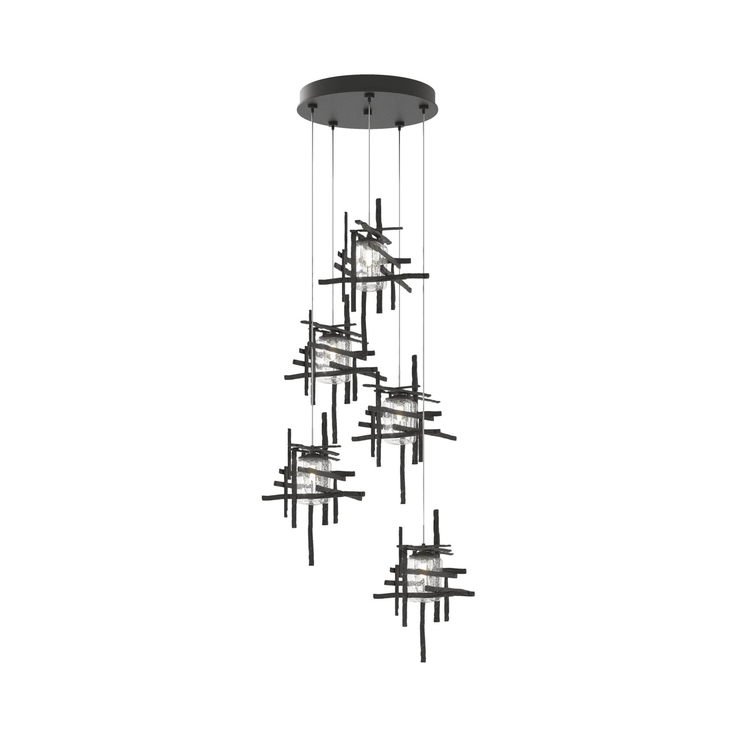 Tura Multi Light Pendant Light in Black/Seeded Clear Glass (Standard/5-Light).