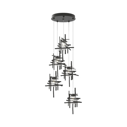 Tura Multi Light Pendant Light in Black/Seeded Clear Glass (Standard/5-Light).