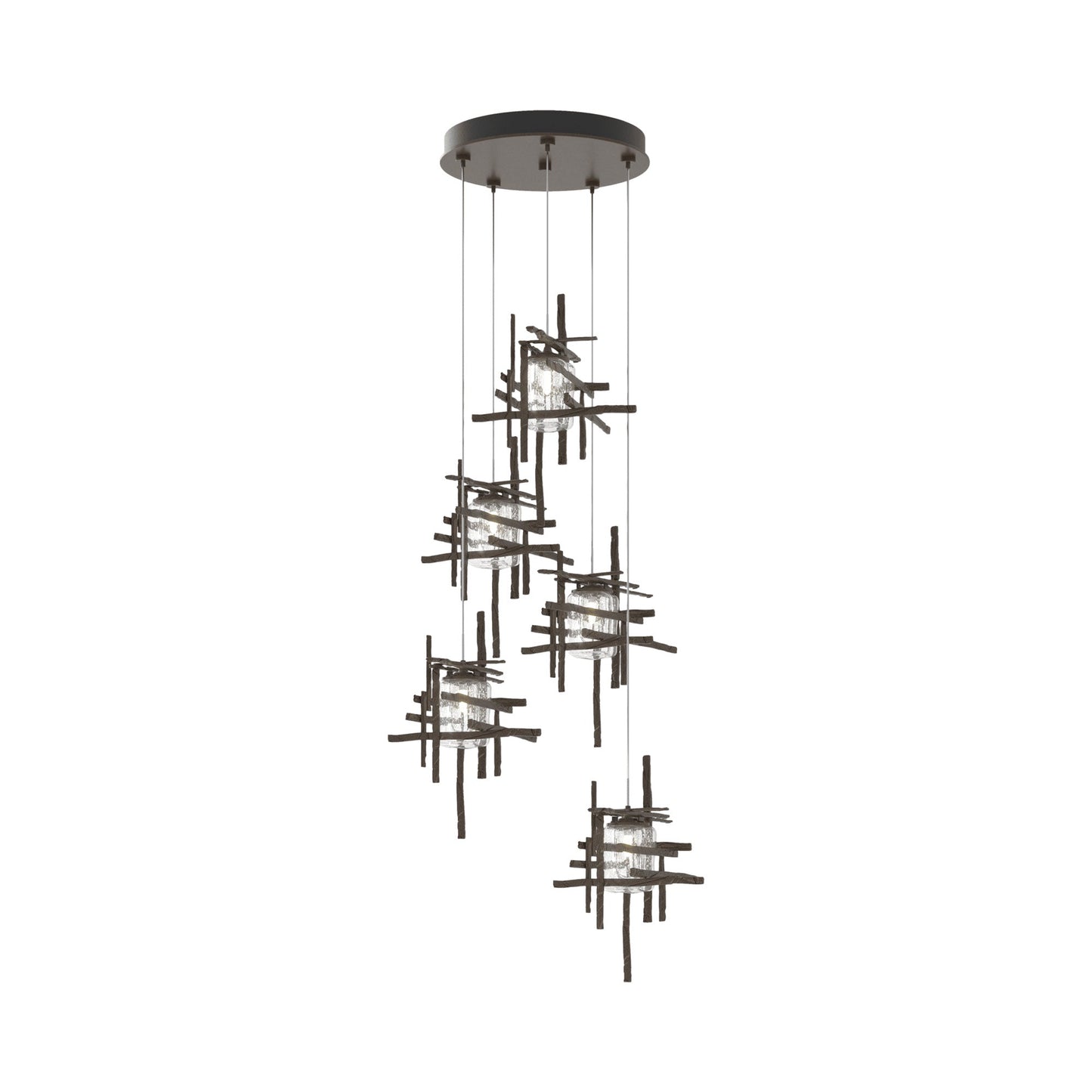 Tura Multi Light Pendant Light in Bronze/Seeded Clear Glass (Standard/5-Light).
