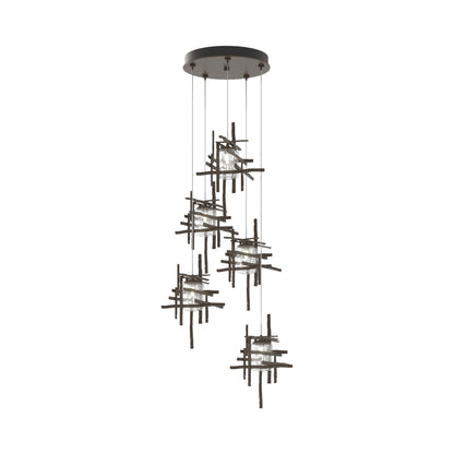 Tura Multi Light Pendant Light in Bronze/Seeded Clear Glass (Standard/5-Light).