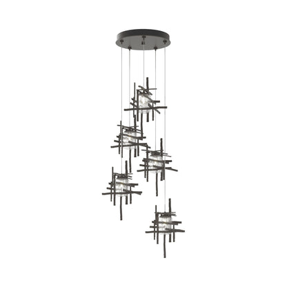 Tura Multi Light Pendant Light in Dark Smoke/Seeded Clear Glass (Standard/5-Light).