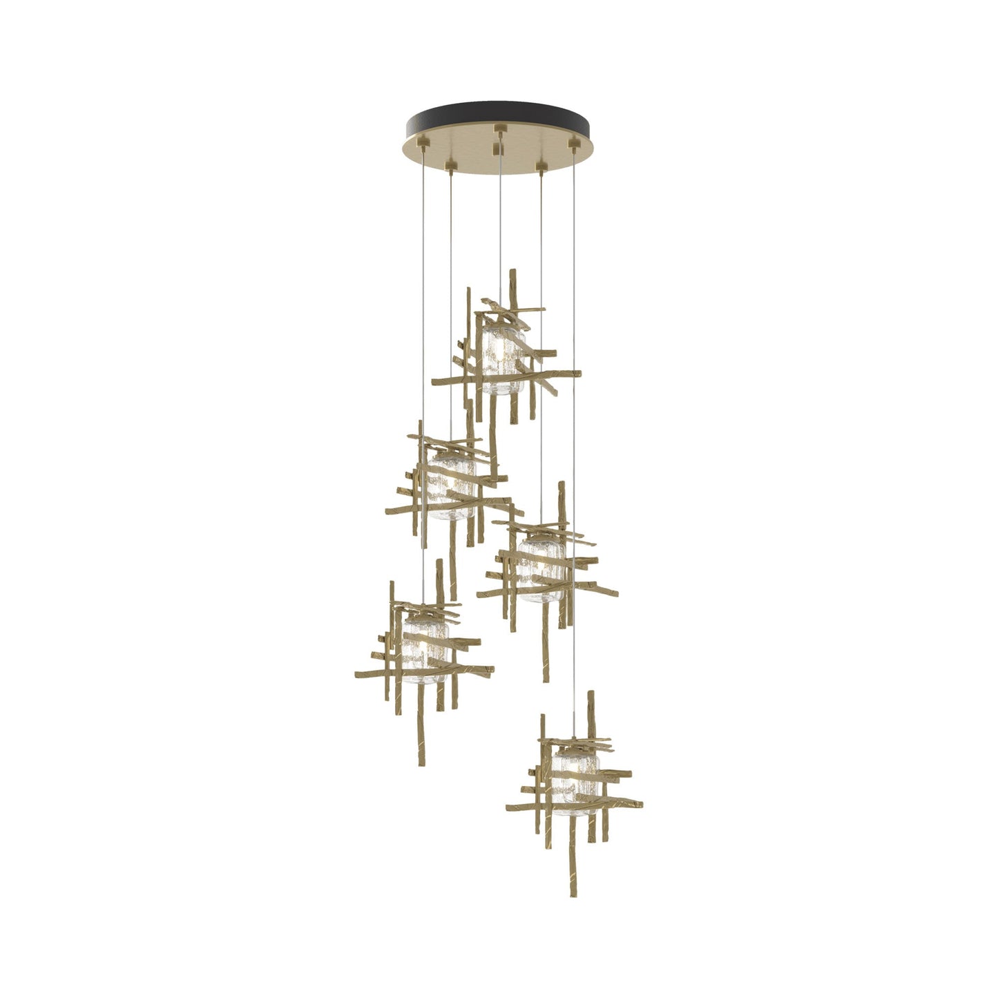 Tura Multi Light Pendant Light in Modern Brass/Seeded Clear Glass (Standard/5-Light).