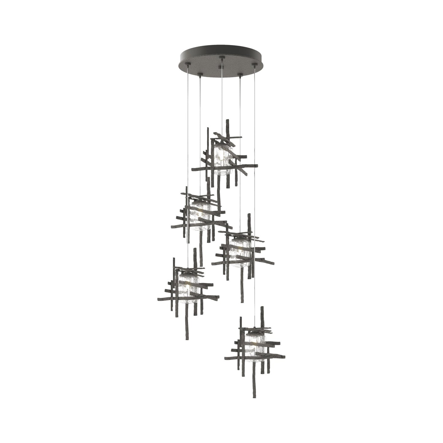 Tura Multi Light Pendant Light in Natural Iron/Seeded Clear Glass (Standard/5-Light).