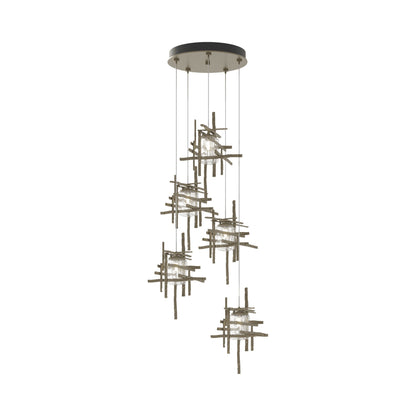 Tura Multi Light Pendant Light in Soft Gold/Seeded Clear Glass (Standard/5-Light).