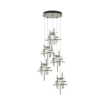 Tura Multi Light Pendant Light in Sterling/Seeded Clear Glass (Standard/5-Light).