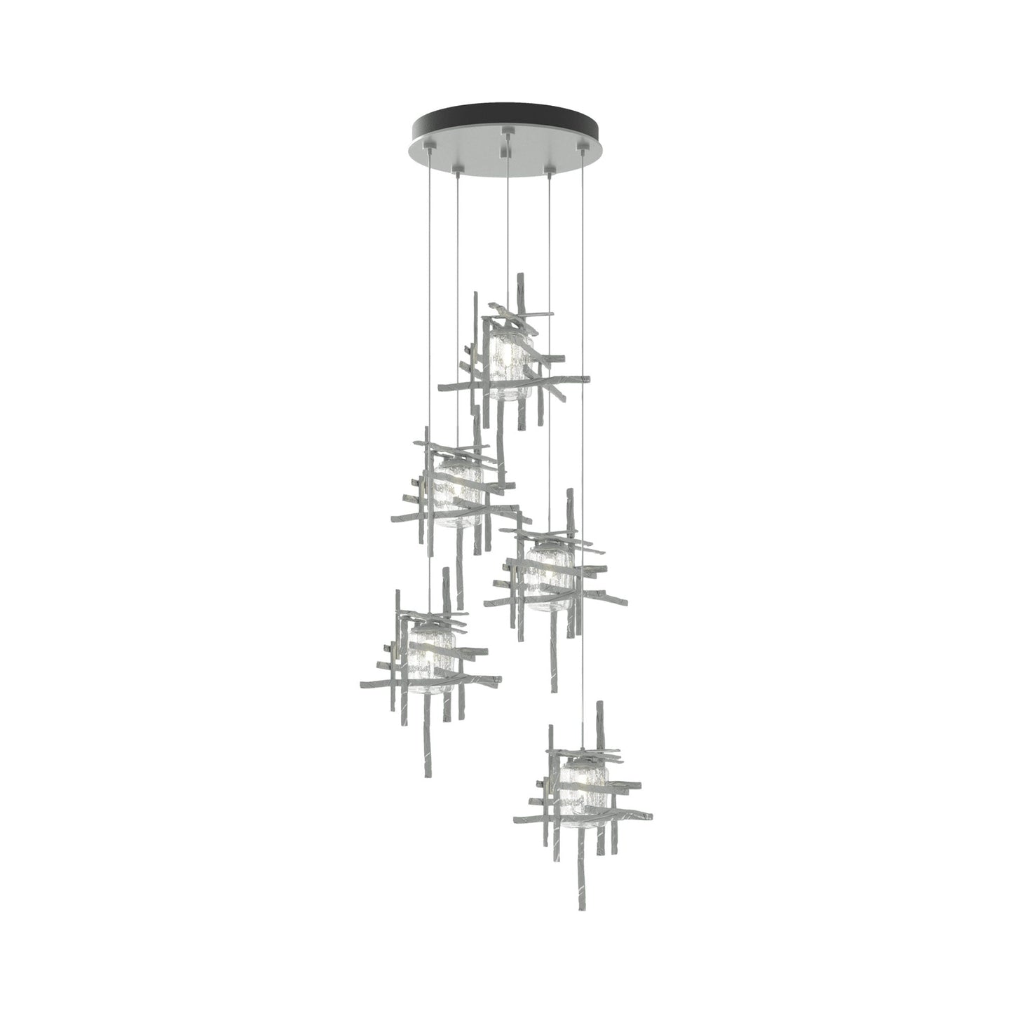 Tura Multi Light Pendant Light in Vintage Platinum/Seeded Clear Glass (Standard/5-Light).
