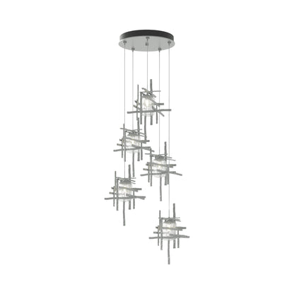 Tura Multi Light Pendant Light in Vintage Platinum/Seeded Clear Glass (Standard/5-Light).