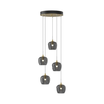 Ume 5-Light Pendant Light in Modern Brass (Cool Grey Glass/Standard).