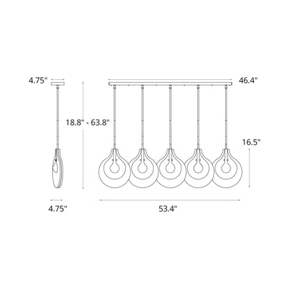 Veneto Linear Pendant Light - line drawing.