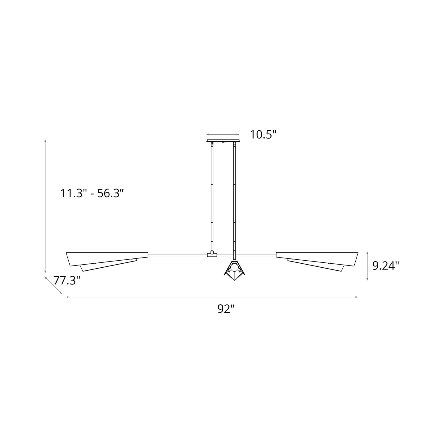 Vertex Semi Flush Convertible Pendant Light - line drawing.