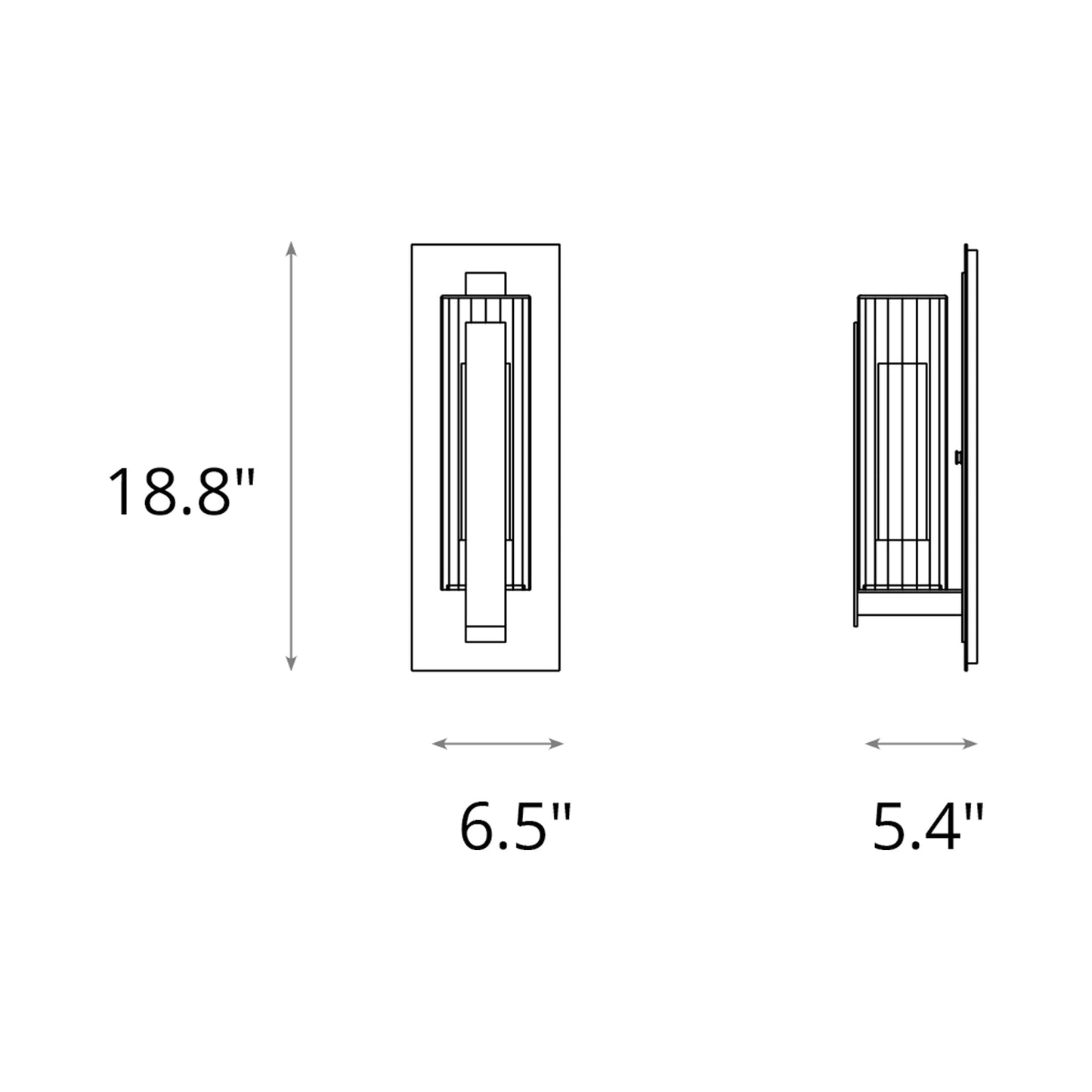 Vertical Bar Outdoor Fluted Glass Wall Light - line drawing.