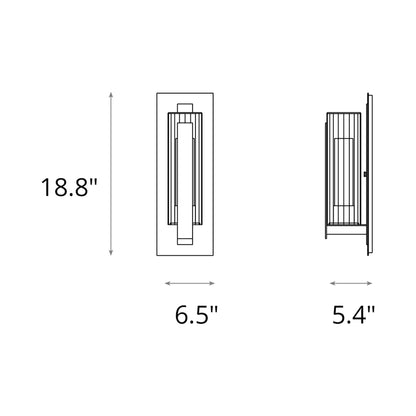 Vertical Bar Outdoor Fluted Glass Wall Light - line drawing.