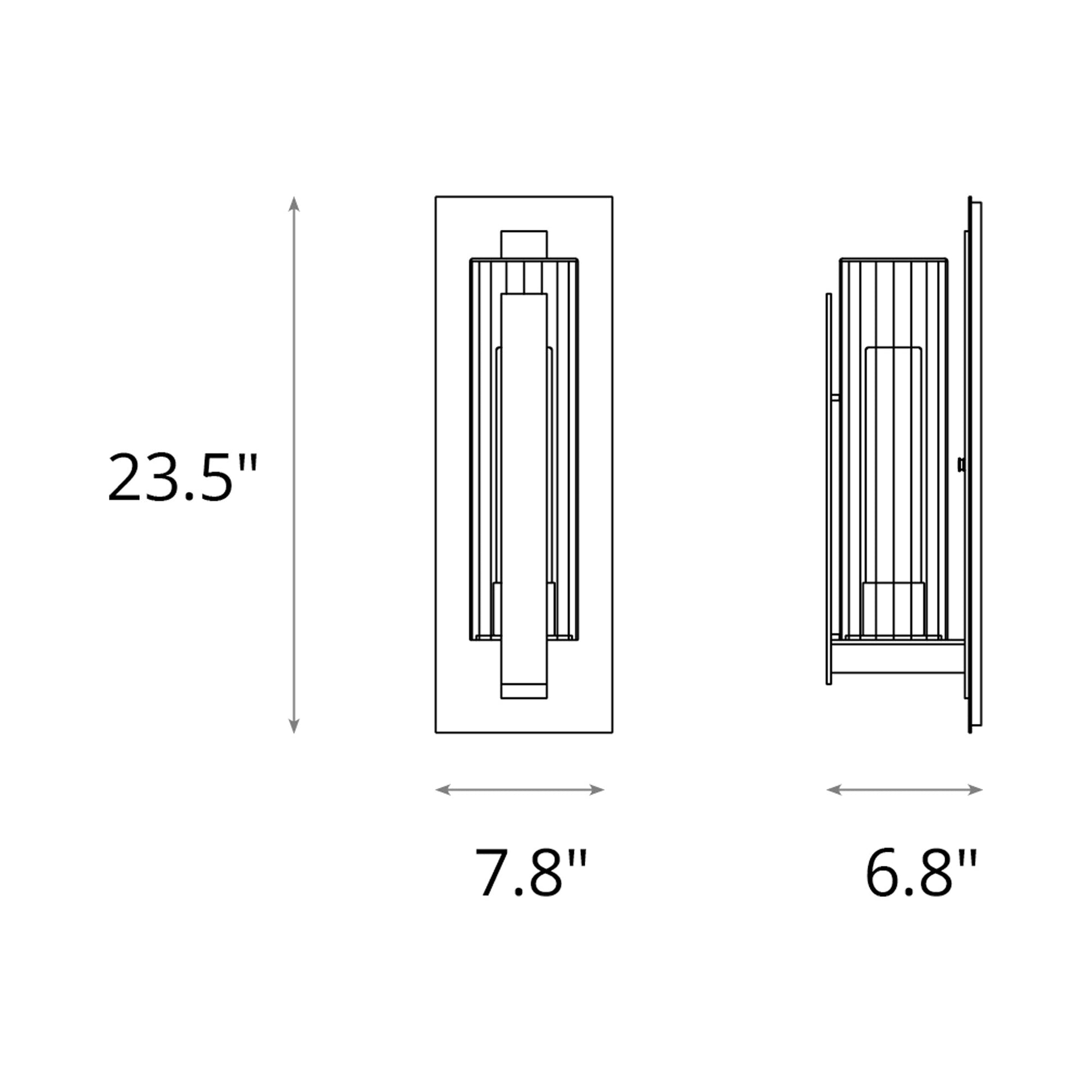 Vertical Bar Outdoor Fluted Glass Wall Light - line drawing.