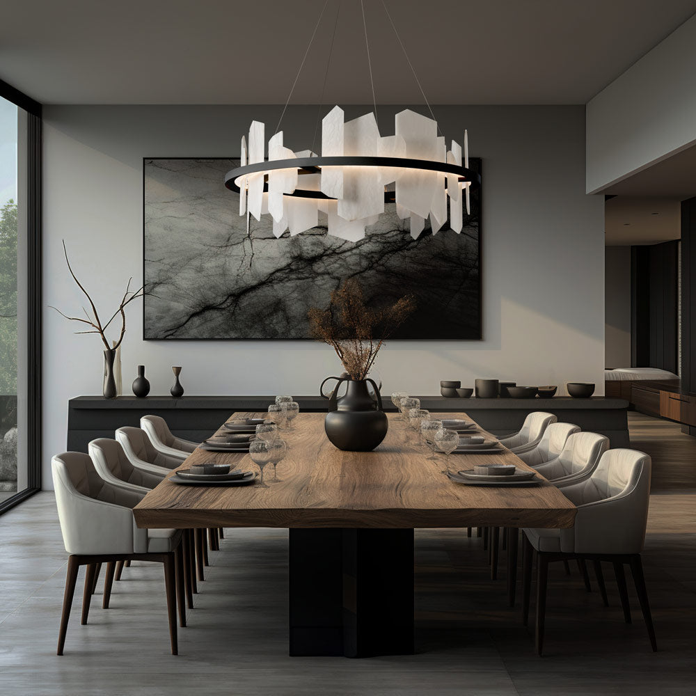 Volterra Circular LED Pendant Light in dining room.