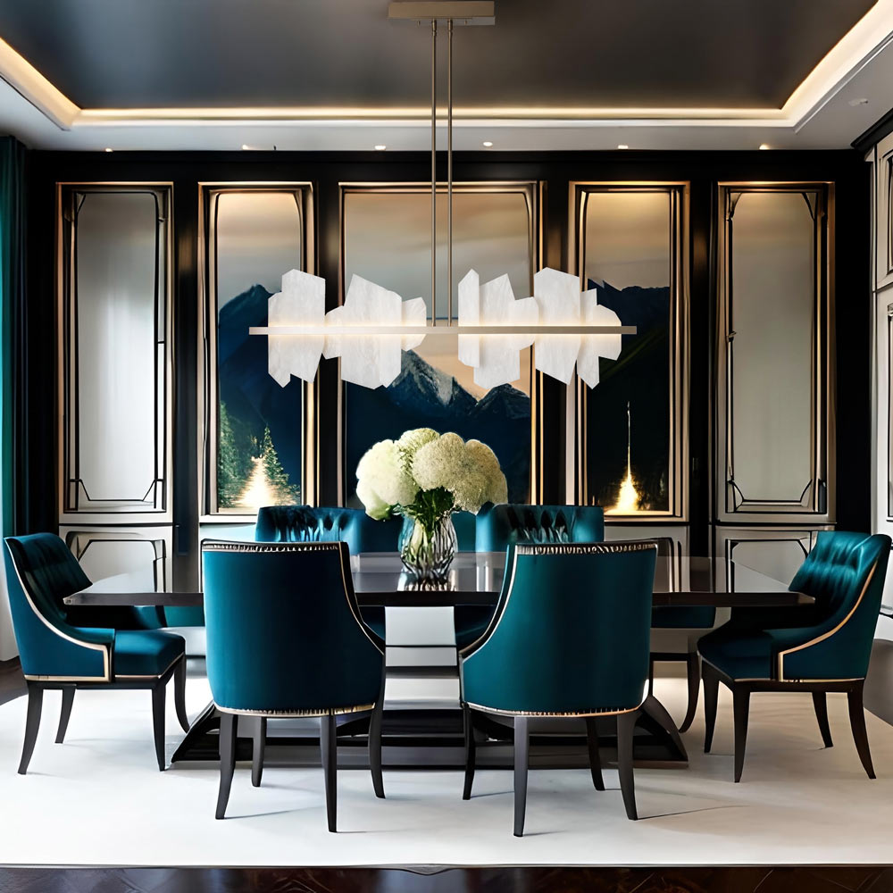 Volterra Linear LED Pendant Light in living room.
