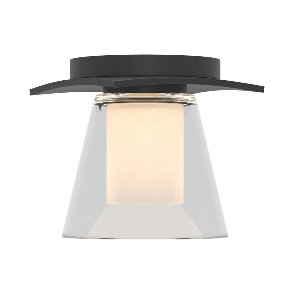 Wren Flush Mount Ceiling Light in Black/Opal Glass.