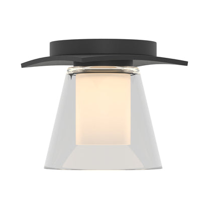Wren Flush Mount Ceiling Light in Black/Opal Glass.