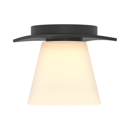 Wren Flush Mount Ceiling Light in Black/Opal and Clear Glass.