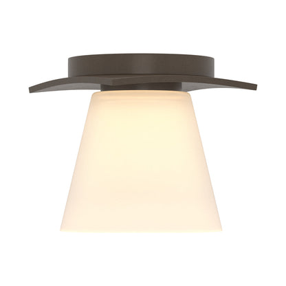 Wren Flush Mount Ceiling Light in Bronze/Opal and Clear Glass.