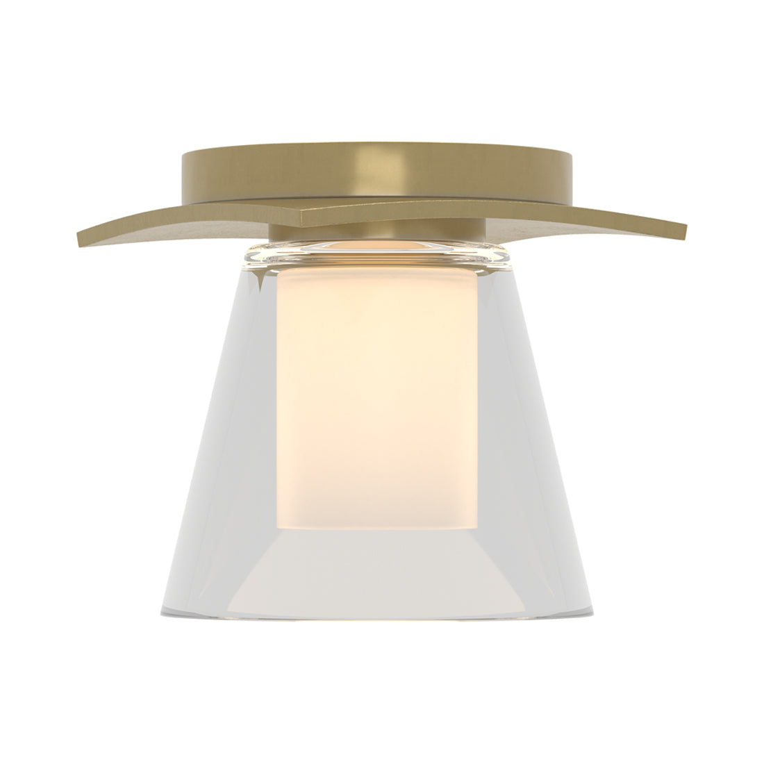 Wren Flush Mount Ceiling Light in Modern Brass/Opal Glass.