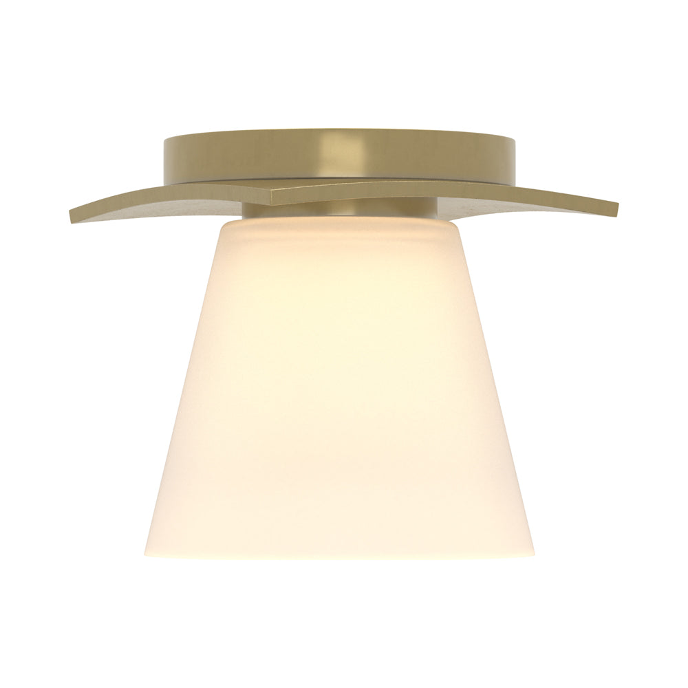 Wren Flush Mount Ceiling Light in Modern Brass/Opal and Clear Glass.