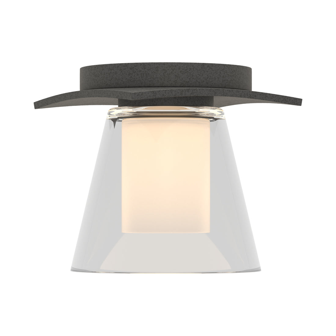 Wren Flush Mount Ceiling Light in Natural Iron/Opal Glass.