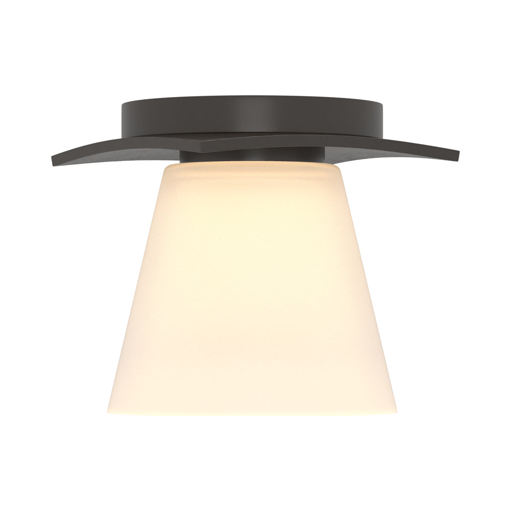 Wren Flush Mount Ceiling Light in Oil Rubbed Bronze/Opal and Clear Glass.