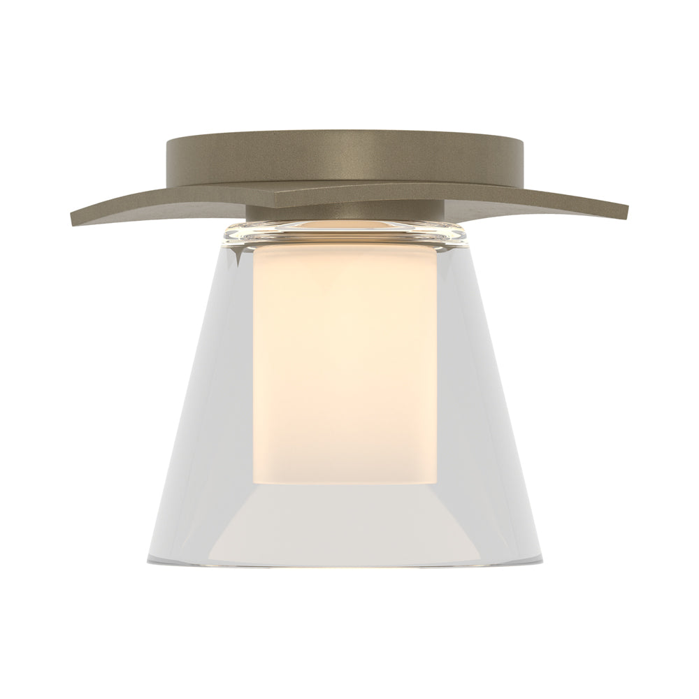 Wren Flush Mount Ceiling Light in Soft Gold/Opal Glass.
